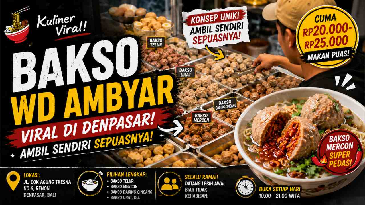 Bakso WD Ambyar Denpasar, Bakso Prasmanan Sepuasnya Mulai Rp20 Ribuan